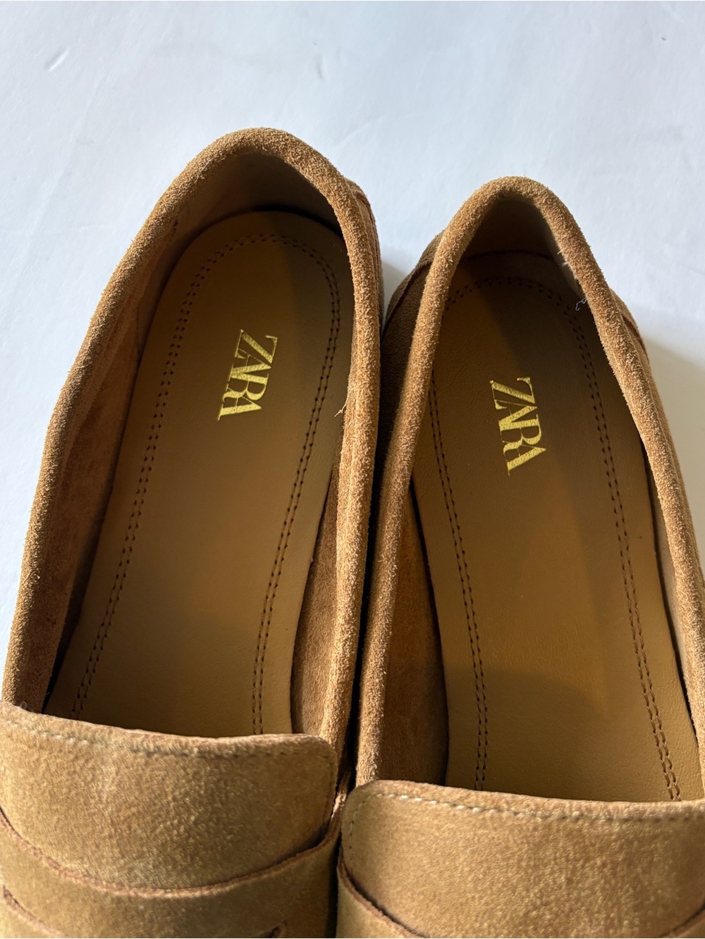 Zara Tan Brown Soft Suede Penny Loafers Size 40/ 9 Round toe Fall Autumn Earthy - Picture 6 of 8